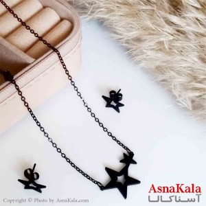 نیمست استیل دخترانه شنی طرح ستاره رنگ مشکی کد NIM14252W