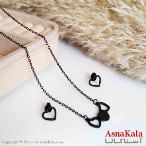 نیمست استیل دخترانه شنی طرح  سه قلب رنگ مشکی کد NIM14253W
