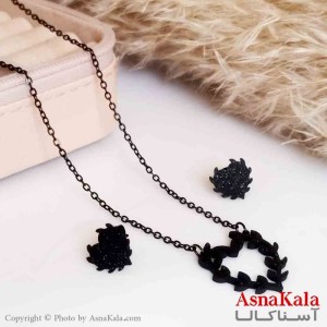 نیمست استیل دخترانه شنی طرح قلب برگی  رنگ مشکی کد NIM14261W