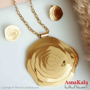 نیمست استیل دخترانه طرح دایره نامتقارن رنگ طلایی کد NIM14276W