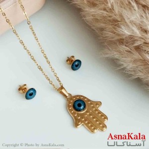 نیمست استیل دخترانه طرح دست چشم  نظر رنگ طلایی کد NIM14279W