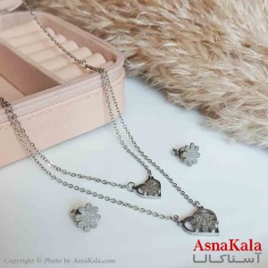 نیمست استیل دخترانه شنی طرح  قلب داخل  گل نقره ای کد NIM14294W