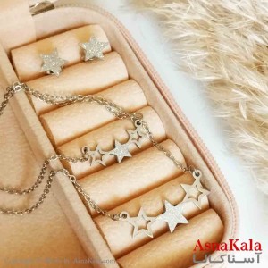 نیمست استیل دخترانه شنی  طرح دولاین شنی سه ستاره خاص رنگ نقره ای کد NIM14299W