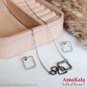 نیمست استیل دخترانه شنی طرح مربع در مربع رنگ نقره ای کد NIM14303W