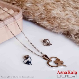 نیم ست دخترانه طرح قلب و شبدر نقره ای کد NIM14329W