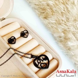 نیمست استیل دخترانه طرح قلب توخالی وLOVE  رنگ مشکی کد NIM14335W