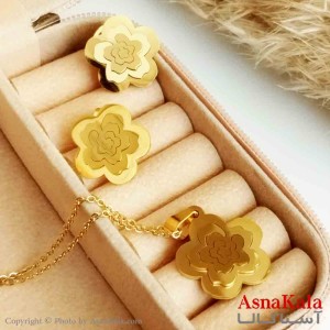 نیمست استیل دخترانه طرح گل سه بعدی رنگ طلایی کد NIM14346W