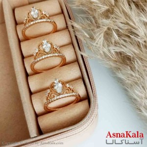 انگشتر زنانه ژوپینگ اصلی با آبکاری طلا مدل تاج عروس نگین دار کد ANG19228W