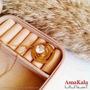 گردنبند دخترانه استیل طلایی تک نگین کد GNB16576W