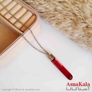 گردنبند دخترانه و پسرانه استیل نقره ای شیشه خون کد GNB16597W