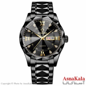 ساعت مردانه بین باند بند مشکی صفحه مشکی قاب الماسی، ضدآب ، دارای روزشمار کد WTCH11105W