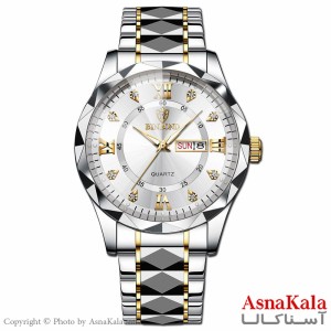 ساعت مردانه بین باند بند نقره ای صفحه نقره ای قاب الماسی، ضدآب ، دارای روزشمار کد WTCH11106W