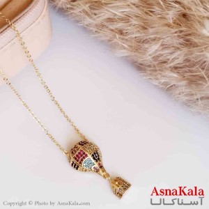گردنبند دخترانه زیرکن طلایی  بالون نگین دار کد GNB16582W