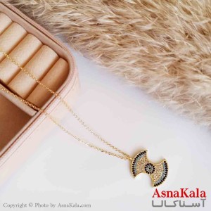 گردنبند دخترانه زیرکن طلایی تبر نگین دار کد GNB16593W