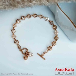 بدلیجات دستبند ژوپینگ اورجینال طلایی زنانه مکعب نگیندار کد DSB18347W