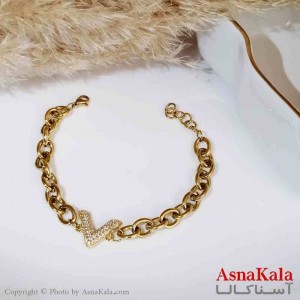 دستبند V زنانه نگیندار استیل طلایی کد DSB18362W