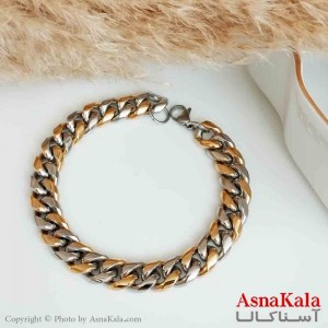 دستبند کارتیر مردانه نقره ای طلایی براق 12 میل 21 سانتی متر کد DSB18375W