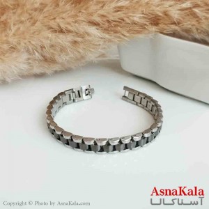 دستبند رولکس مردانه استیل نقره ای مشکی 10میل طول 20سانتی متر کد DSB18383W