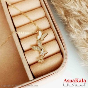 گردنبند چهار پروانه زنانه استیل طلایی محصول کره کد GNB16609W