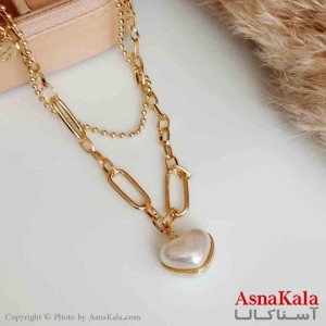 گردنبند قلب دولاین نگیندار زنانه استیل طلایی محصول کره کد GNB16617W