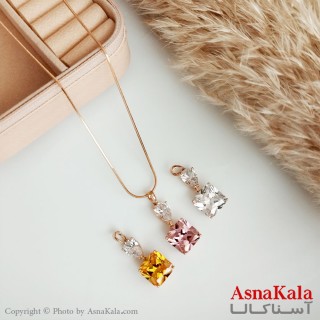 گردنبند ژوپینگ اصل زنانه مدل نگین مربع سوارسکی رنگ طلایی کد GNB16519W
