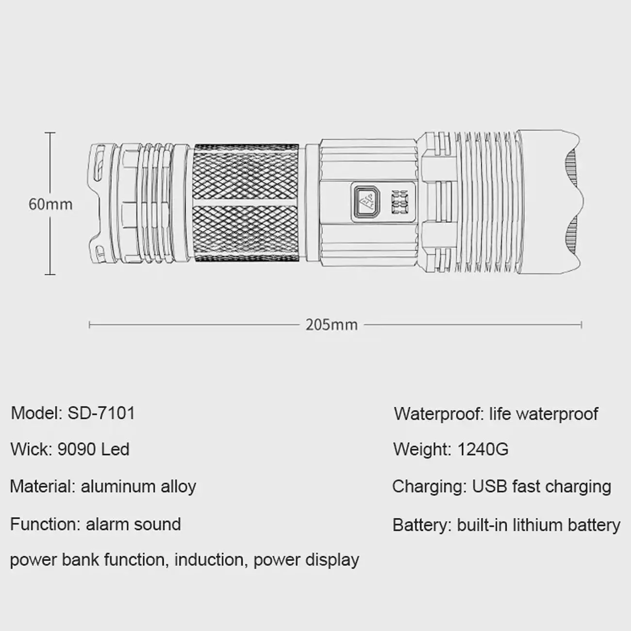 چراغ قوه شارژی اسمایلینگ شارک SD-5031-M60