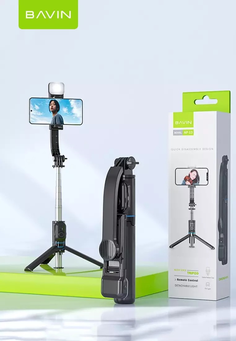 مونوپاد و سه پایه شاتر دار باوین Bavin AP-13 Selfie Stick Tripod همراه با چراغ