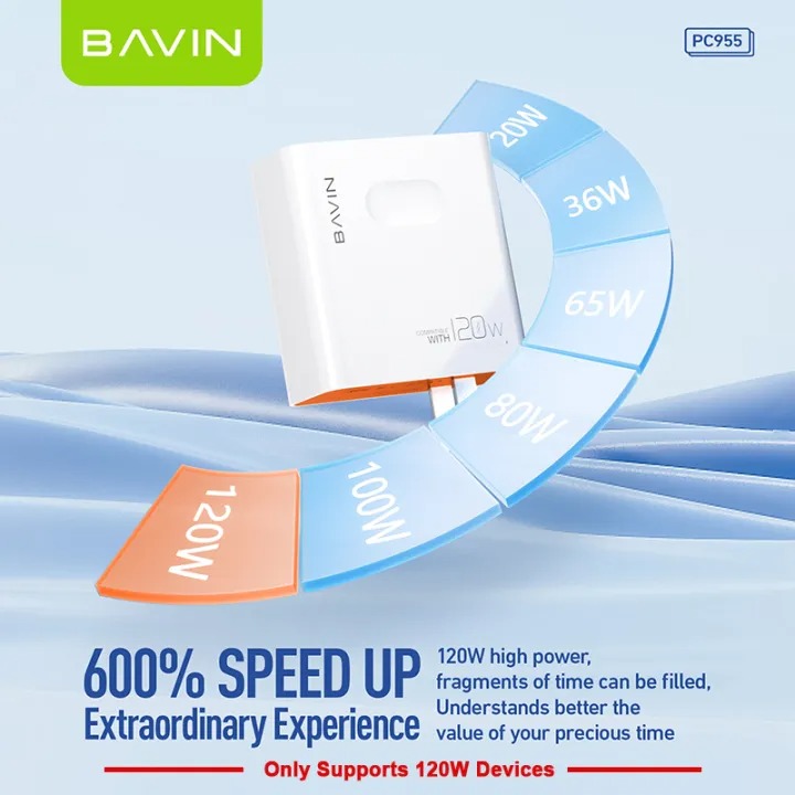 شارژر دیواری باوین Bavin PC955Y Fast Charging توان 120 وات