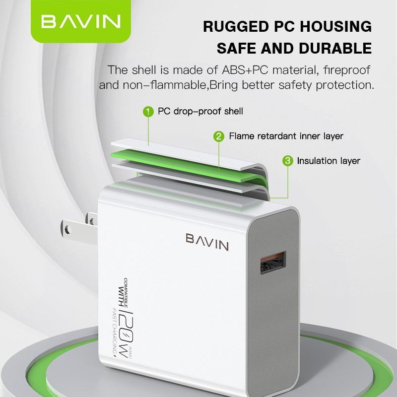 شارژر دیواری باوین Bavin PC953Y Fast Charging توان 120 وات