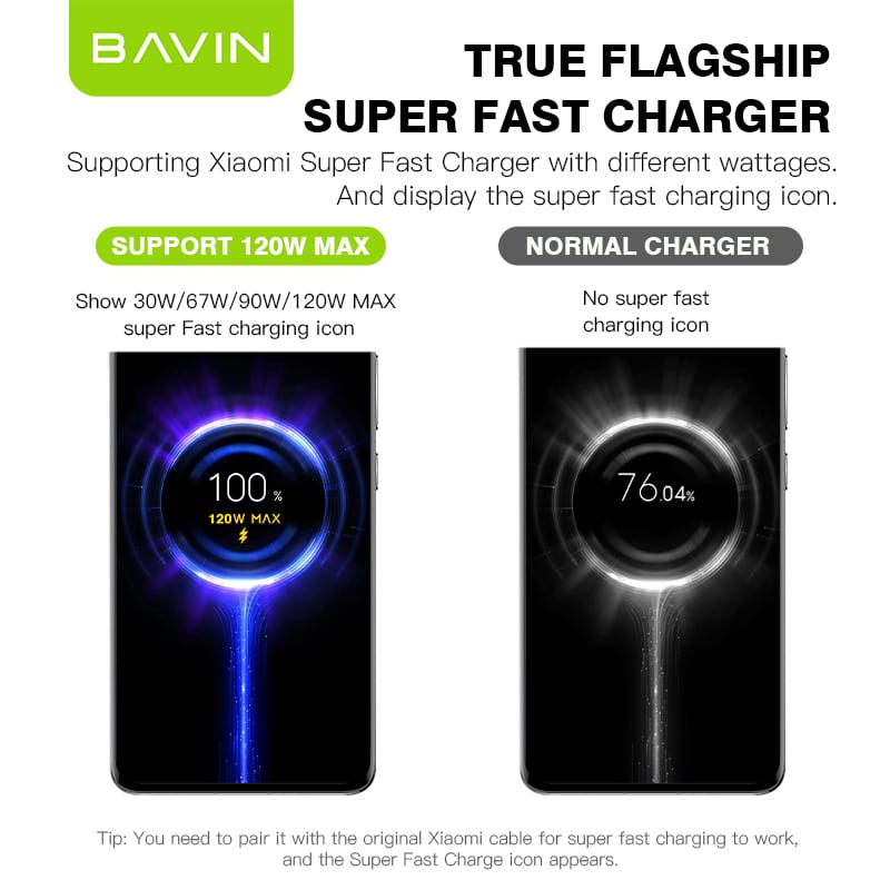 شارژر دیواری باوین Bavin PC953Y Fast Charging توان 120 وات