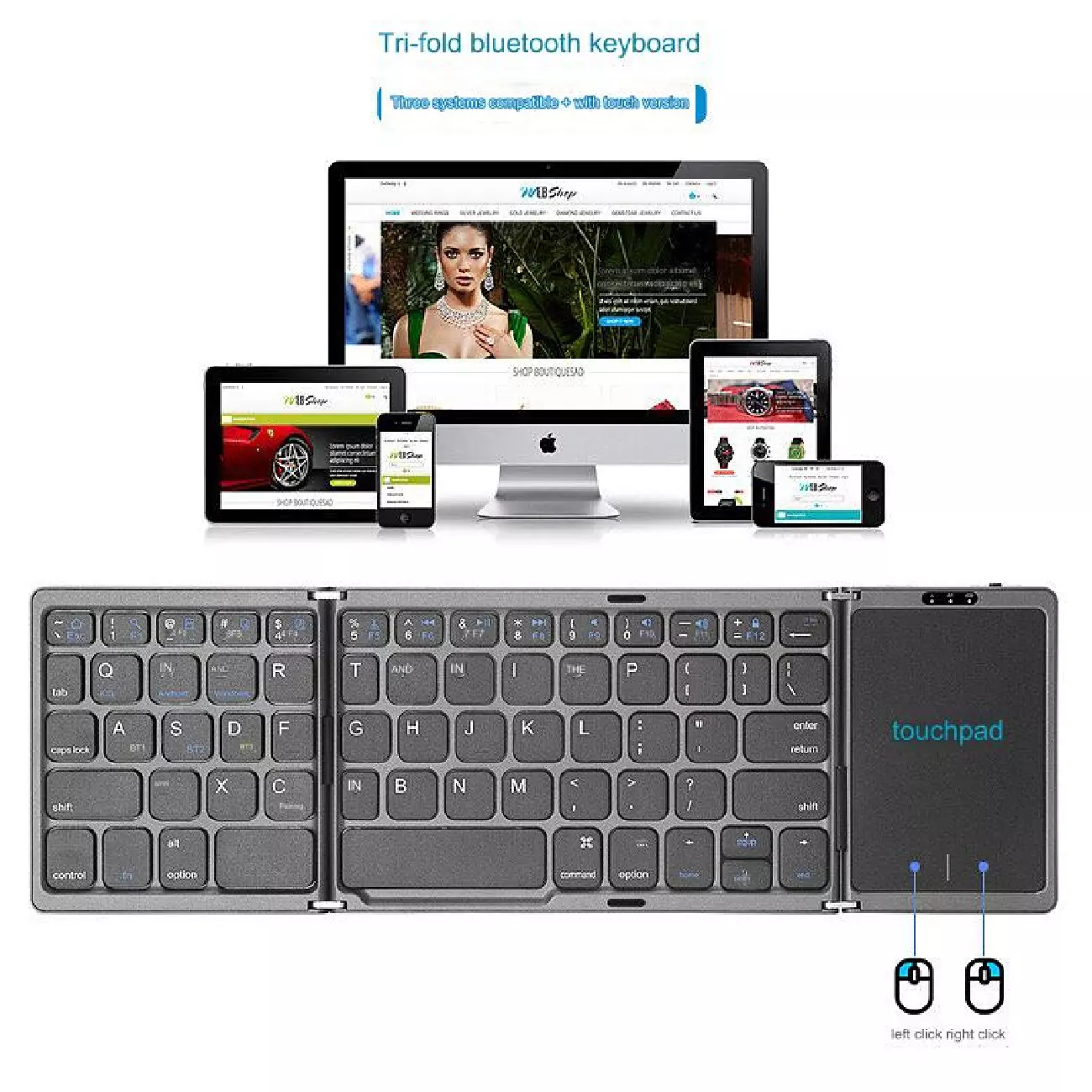 کیبورد بلوتوث تاشو با تاچ پد Foldable Bluetooth Keyboard With Touch Pad B033