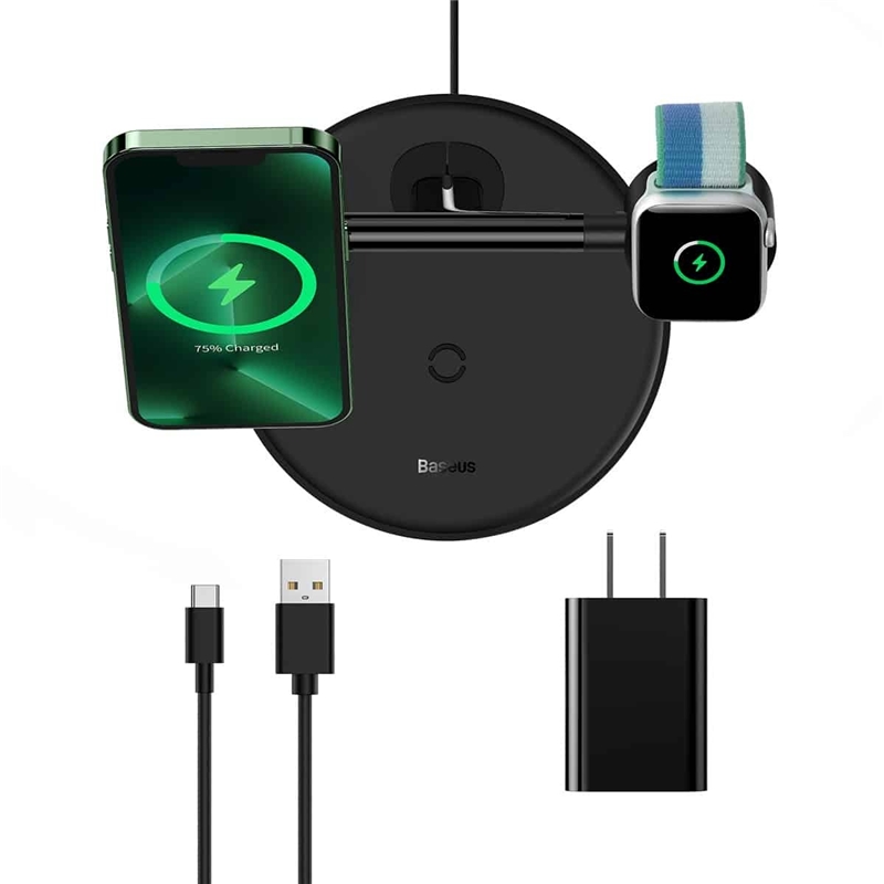 شارژر بی‌سیم مگنتی و پایه نگهدارنده موبایل 3 در 1 بیسوس Baseus Wireless Charger Holder Swan 20W WXTE000101