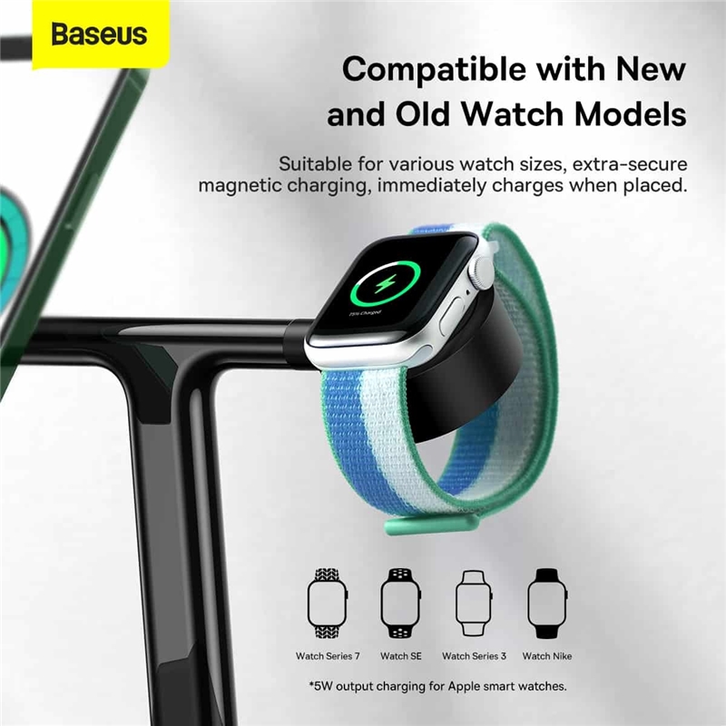 شارژر بی‌سیم مگنتی و پایه نگهدارنده موبایل 3 در 1 بیسوس Baseus Wireless Charger Holder Swan 20W WXTE000101