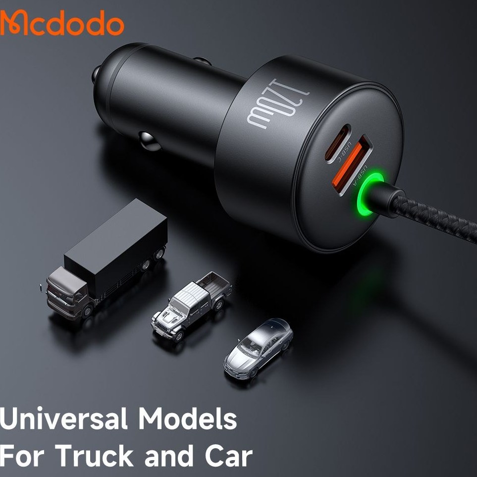 شارژر فندکی 120 وات با دو کابل متصل مک دودو Mcdodo 4 in 1 car charger CC-0370