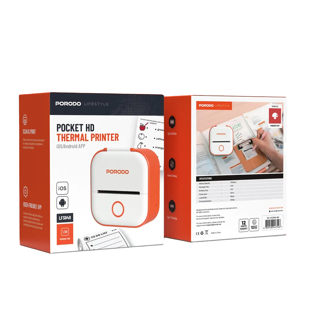 پرینتر حرارتی جیبی پرودو Porodo Lifestyle Pocket HD Thermal Printer