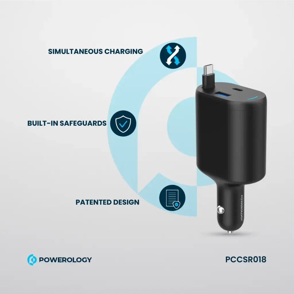 شارژرفندکی 70 وات با کابل پاورولوژی Powerology Car Charger 70W PCCSR018