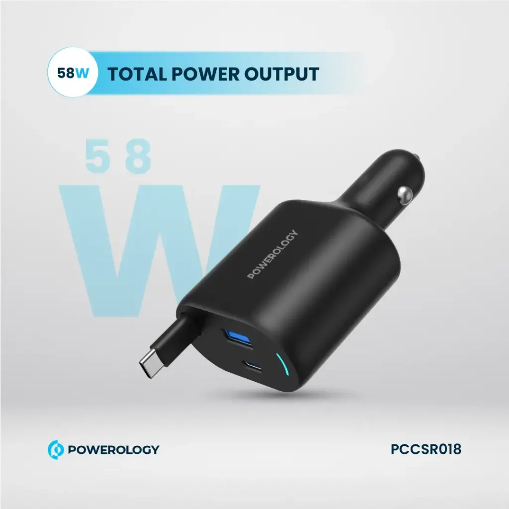 شارژرفندکی 70 وات با کابل پاورولوژی Powerology Car Charger 70W PCCSR018