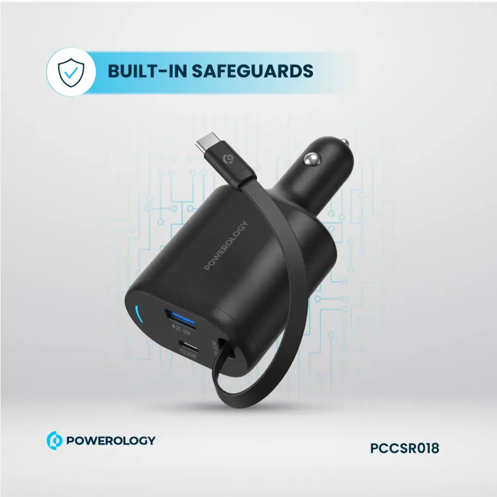 شارژرفندکی 70 وات با کابل پاورولوژی Powerology Car Charger 70W PCCSR018