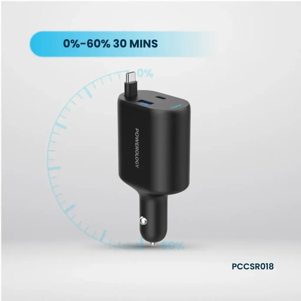 شارژرفندکی 70 وات با کابل پاورولوژی Powerology Car Charger 70W PCCSR018