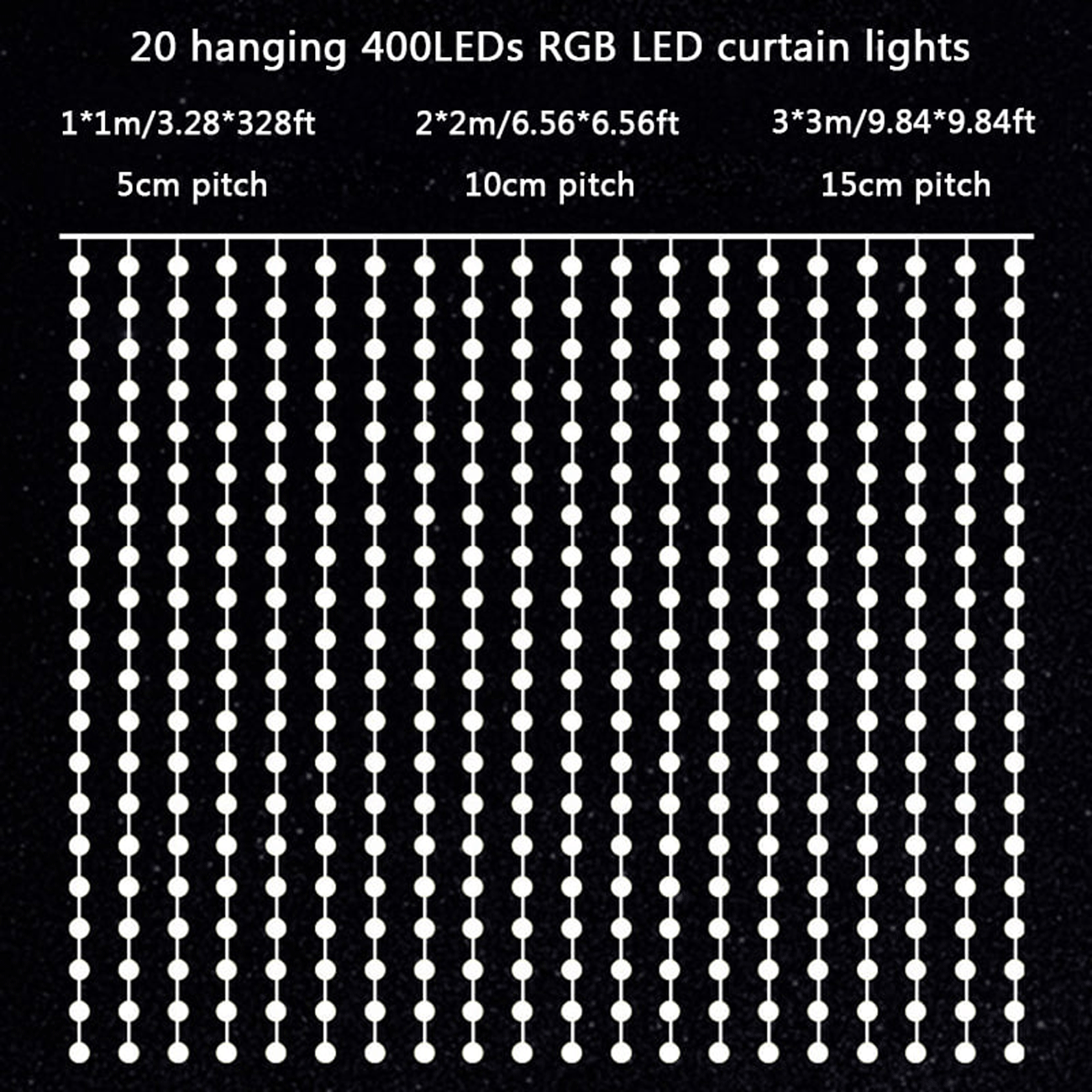 لامپ ریسه‌ای ال‌ای‌دی بلوتوثی 2 متری CCSLKIT-BTRGB-LEDCURTAIN