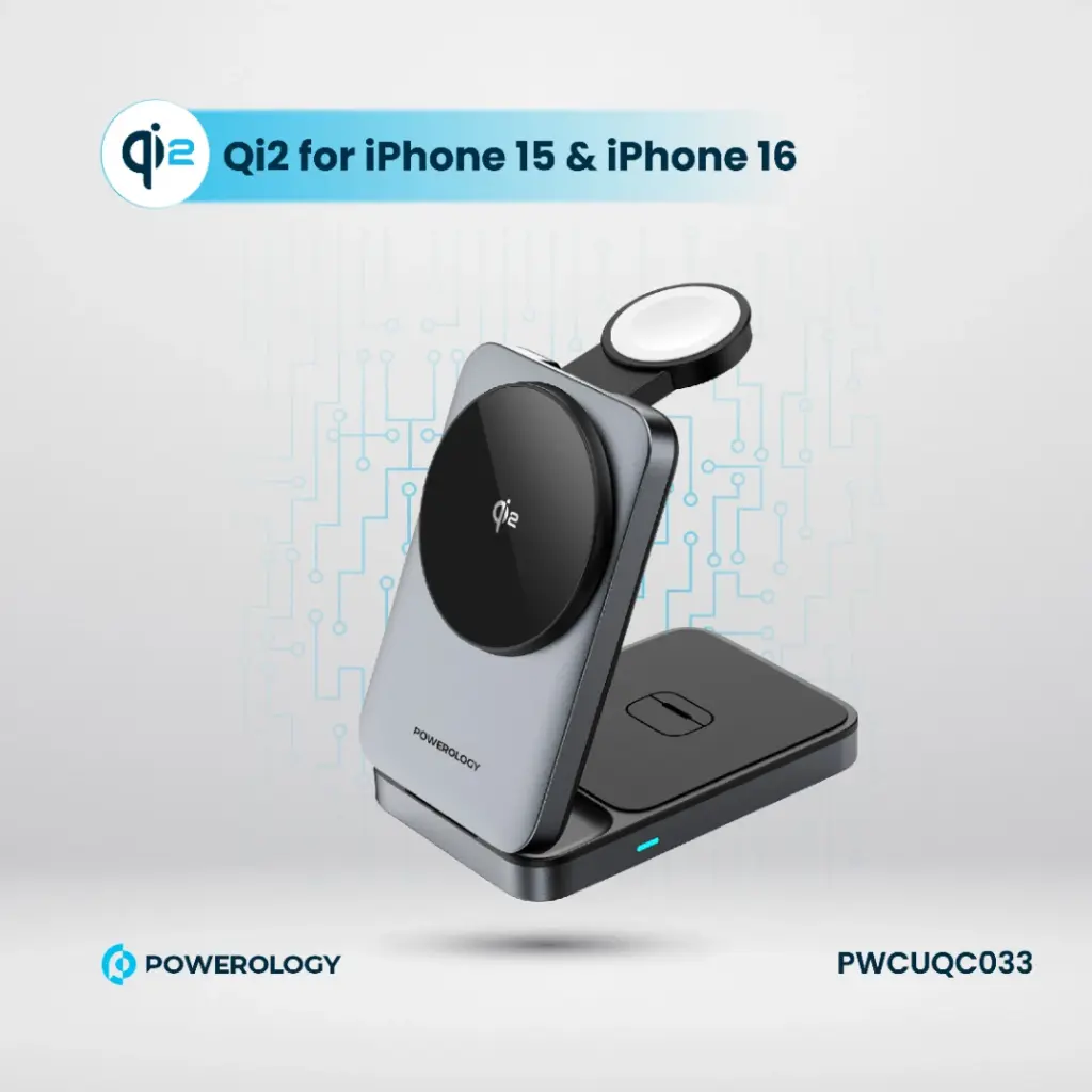 شارژر وایرلس 3 کاره پاورولوژی Powerology Qi2 Fast Charging Multi-Device PWCUQC033