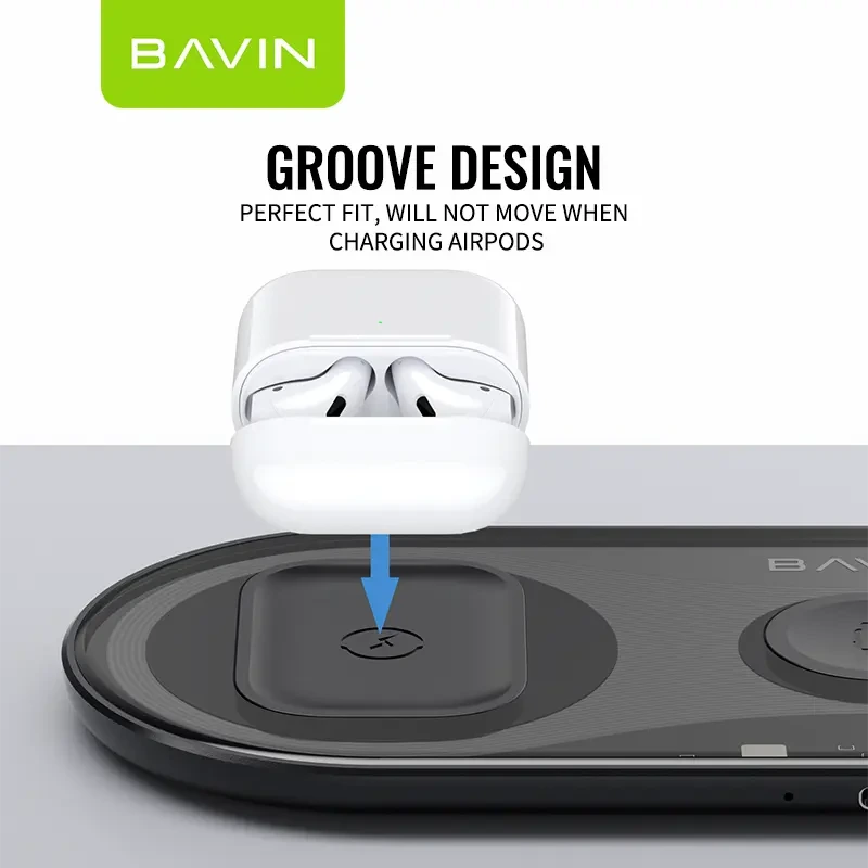 شارژر وایرلس باوین Bavin PC817 3 in 1 wireless charger توان 15 وات با قابلیت شارژ اپل واچ