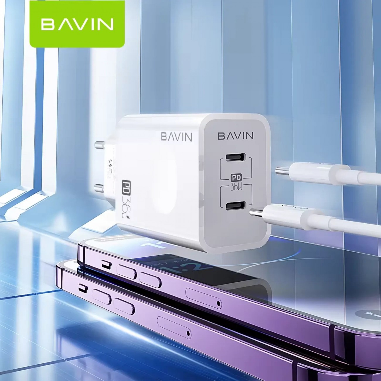 شارژر دیواری باوین Bavin PC859Y توان 36 وات با کابل