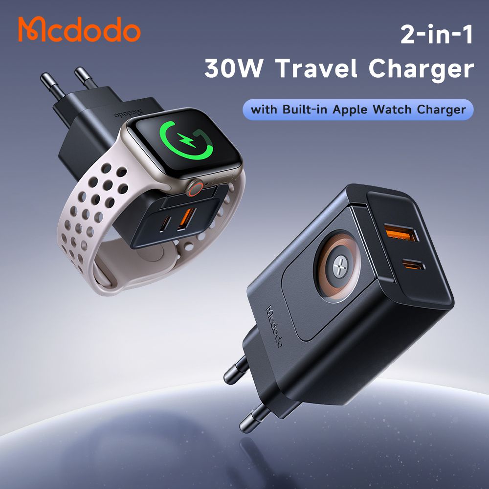 آداپتور دو پورت 30 وات همراه با شارژ اپل واچ مک دودو Mcdodo 2in1 Charger CH-3700