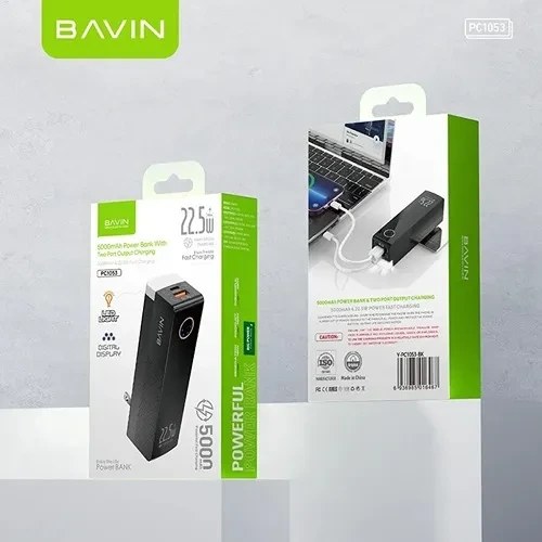 پاوربانک 5000 و شارژر دیواری باوین Bavin PC1053 توان 22.5 وات