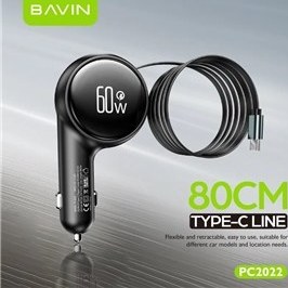 شارژر فندکی فست شارژ باوین BAVIN PC2022 Universal توان 60 وات همراه با کابل متصل جمع‌شونده