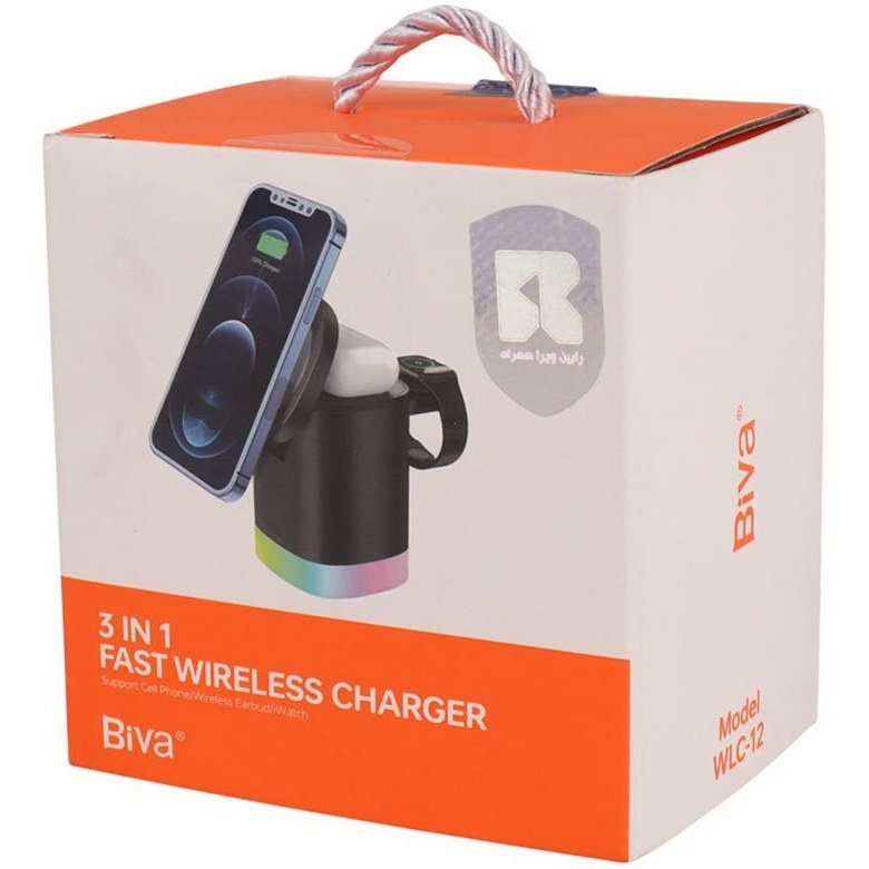 استند و شارژر وایرلس چندکاره مگنتی بیوا Biva WLC-12 3in1 Fast wireless Charger با امکان شارژ اپل واچ