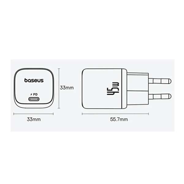 آداپتور شارژ دیواری 45 وات بیسوس Baseus PicoGo Fast Charger CCGAN45CE