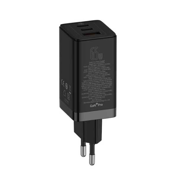 آداپتور شارژ دیواری 3 پورت 65 وات بیسوس Baseus GaN 5 Pro Charger 65W CCGP120201