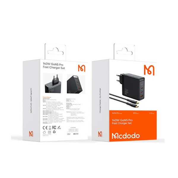 آداپتور شارژ 3 پورت 140 واتی با کابل مک دودو Mcdodo 140W GaN5 Pro Fast Charger CH-2913